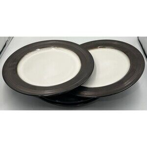 Set of 4 Food Network Braise Dinner Plates 11 1/8" Cream Bronze Metallic Rim